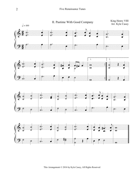 Five Renaissance Songs For Intermediate Piano Page 2