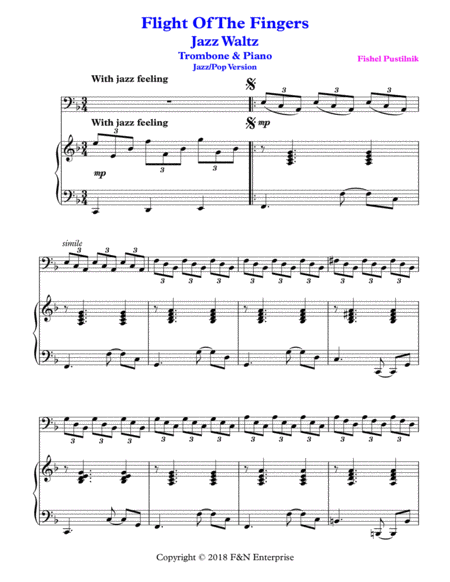 Flight Of The Fingers Jazz Waltz Piano Background For Trombone And Piano Page 2