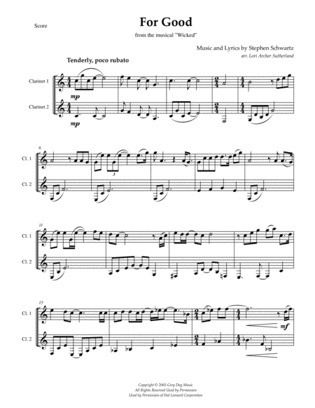 For Good For Clarinet Duet Page 2