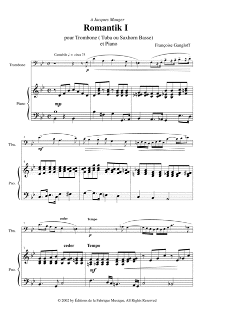 Franoise Gangloff Romantik 1 For Trombone Tuba Or Saxhorn And Piano Page 2