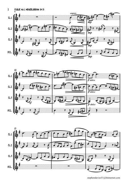 Fugue No 1 From 6 Preludes Fugues Op 35 By Felix Mendelssohn Bartholdy For Clarinet Quartet Page 2