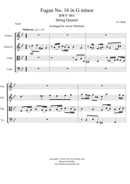 Fugue No 16 In G Minor Bwv 861 String Quartet Page 2