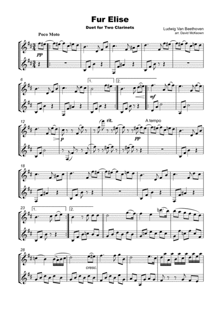 Fur Elise Duet For Two Clarinets Page 2