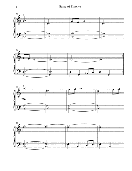 Game Of Thrones Beginner Big Note Piano Page 2