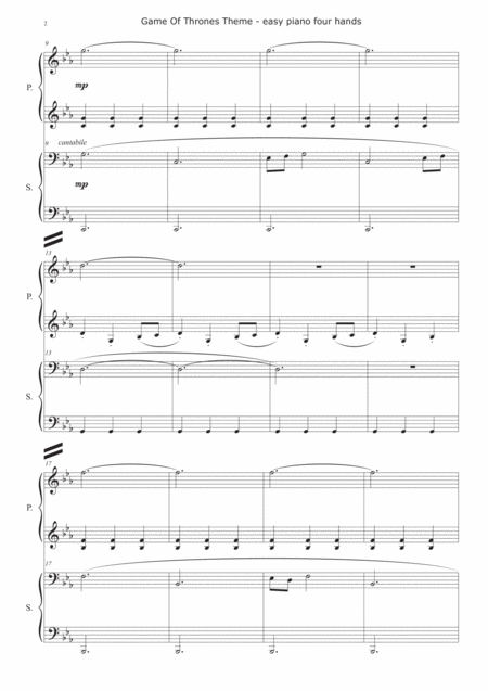 Game Of Thrones Easy Piano Duet Page 2