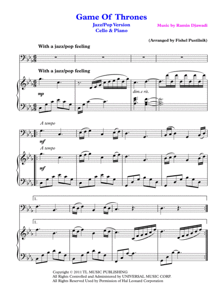 Game Of Thrones For Cello And Piano Page 2