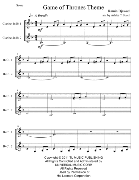 Game Of Thrones For Clarinet Duet Page 2