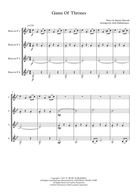 Game Of Thrones Horn Quartet Page 2