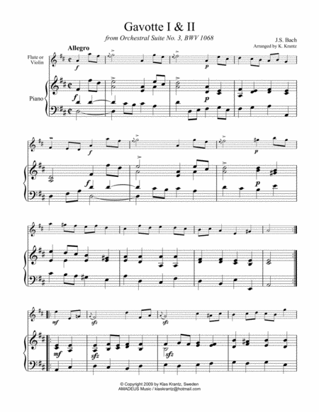 Gavotte 1 2 From Suite No 3 Bwv 1068 For Flute Or Violin And Piano Page 2