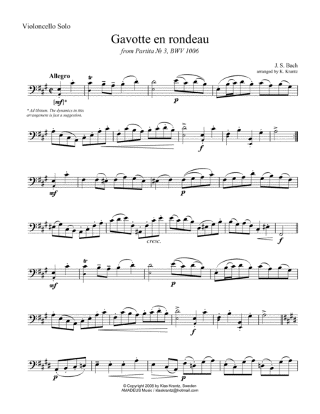 Gavotte En Rondeau Bwv 1006 For Cello Solo Page 2