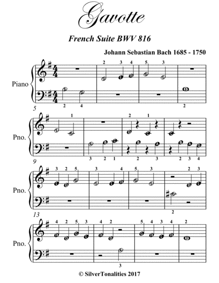 Gavotte French Suite Bwv 816 Beginner Piano Sheet Music Page 2