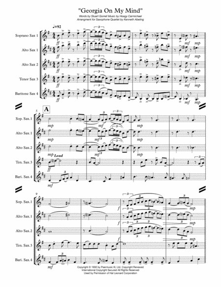 Georgia On My Mind For Saxophone Quartet Satb Or Aatb Page 2