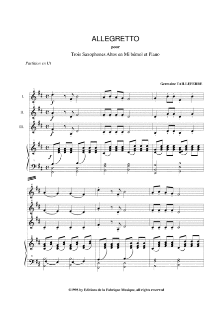 Germaine Tailleferre Allegretto For Three Alto Saxophones And Piano Page 2