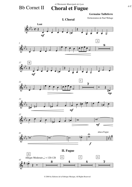 Germaine Tailleferre Choral Et Fugue Arranged For Concert Band By Paul Wehage Bb Cornet 2 Part Page 2