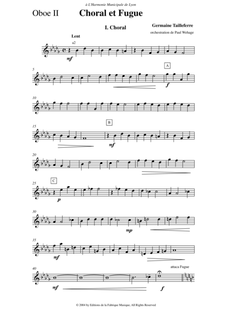 Germaine Tailleferre Choral Et Fugue Arranged For Concert Band By Paul Wehage Oboe 2 Part Page 2