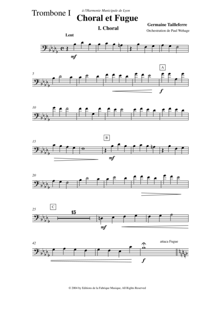 Germaine Tailleferre Choral Et Fugue Arranged For Concert Band By Paul Wehage Trombone 1 Part Page 2