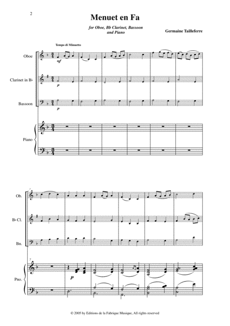 Germaine Tailleferre Menuet En Fa For Oboe Bb Clarinet Bassoon And Piano Page 2