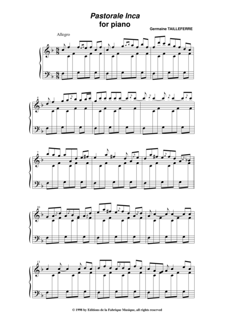 Germaine Tailleferre Pastorale Inca For Piano Page 2