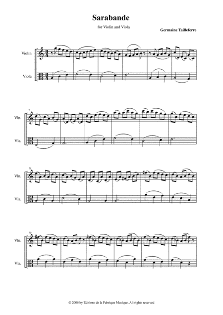 Germaine Tailleferre Sarabande For Violin And Viola Page 2