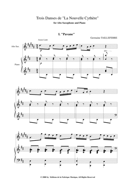 Germaine Tailleferre Trois Danses De La Nouvelle Cythre For Alto Saxophone And Piano Page 2