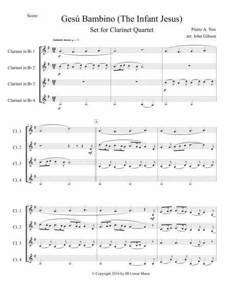 Gesu Bambino By Pietro Yon For Clarinet Quartet Page 2