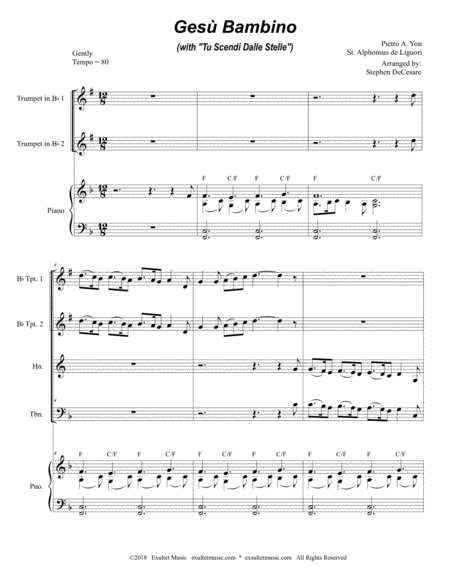 Gesu Bambino With Tu Scendi Dalle Stelle For Brass Quartet Piano Page 2