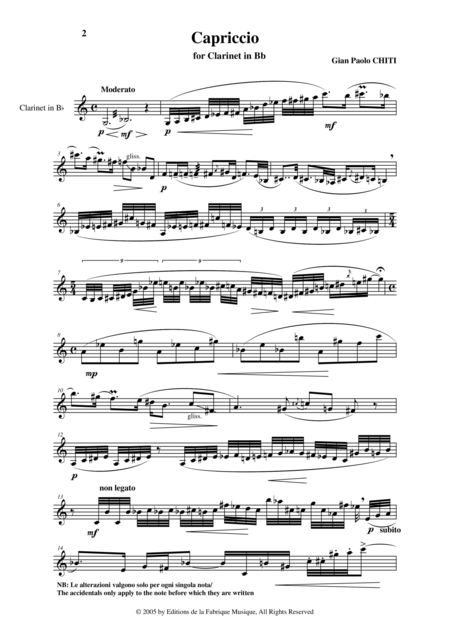 Gian Paolo Chiti Capriccio For Solo Clarinet Page 2