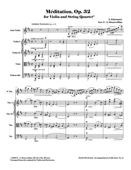Glazunov Meditation For Violin And String Quartet Op 32 Score And Parts Page 2