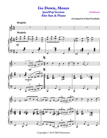 Go Down Moses Piano Background For Alto Sax And Piano Jazz Pop Version Video Page 2