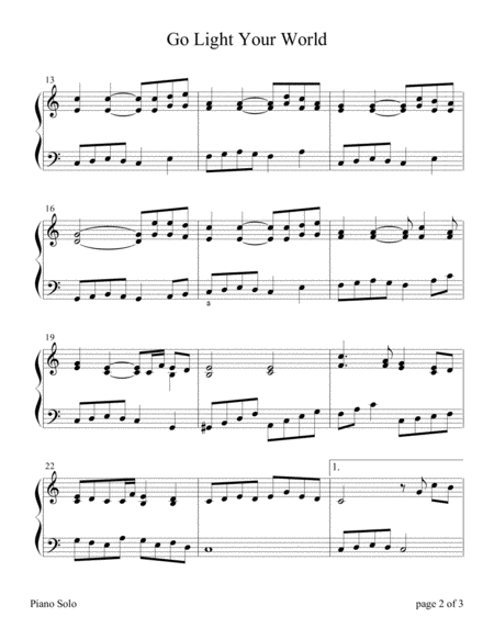 Go Light Your World Easy Piano Solo Page 2