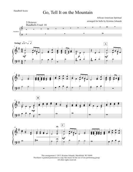 Go Tell It On The Mountain 2 Octave Handbells Tone Chimes Or Hand Chimes Reproducible Page 2