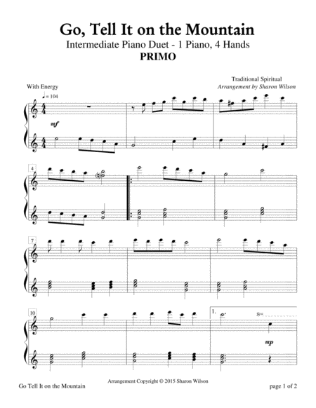 Go Tell It On The Mountain Intermediate Piano Duet 1 Piano 4 Hands Page 2