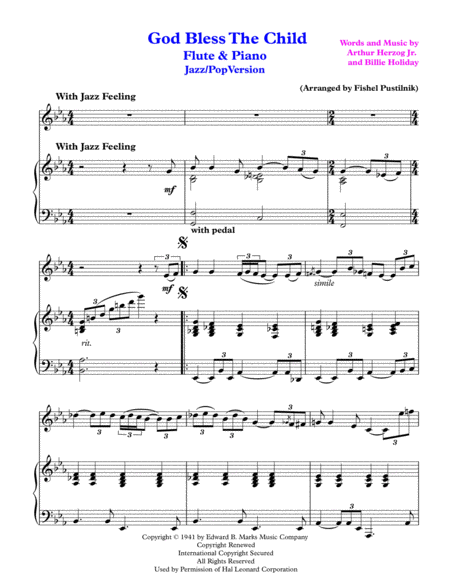 God Bless The Child For Flute And Piano Jazz Pop Version Page 2