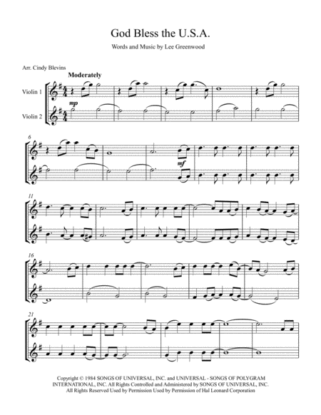 God Bless The Us A Arranged For Violin Duet Page 2