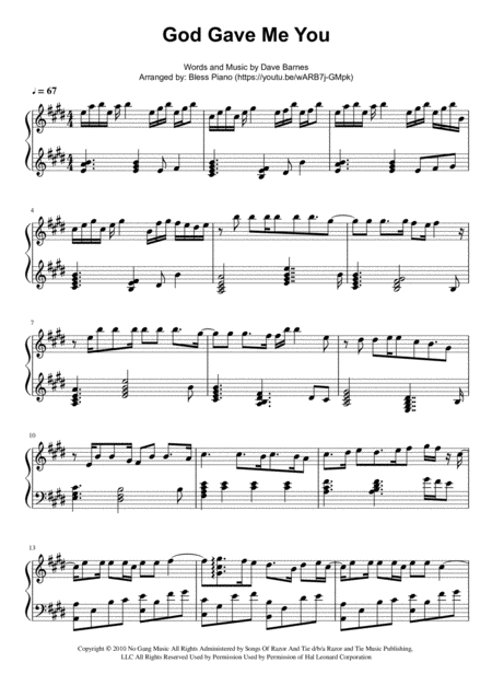 God Gave Me You Piano Intermediate By Dave Barnes Page 2