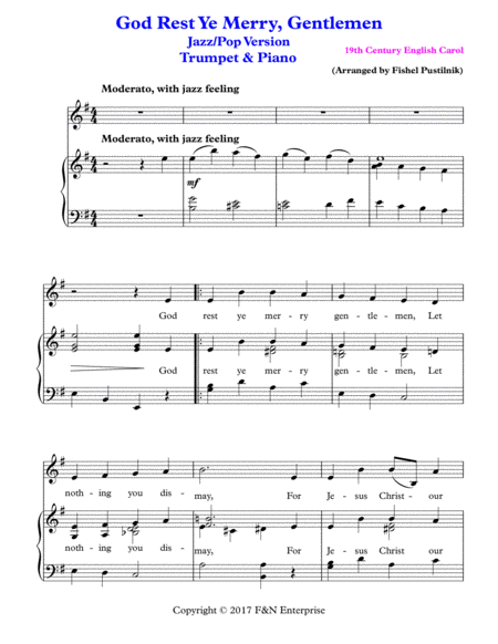 God Rest Ye Merry Gentlemen For Trumpet And Piano Jazz Pop Version Page 2