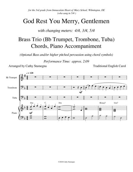 God Rest You Merry Gentlemen With Changing Meters Brass Trio Bb Trumpet Trombone Tuba Chords Piano Acc Page 2