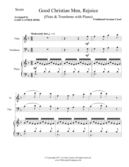 Good Christian Men Rejoice Flute Trombone With Piano Score Part Page 2