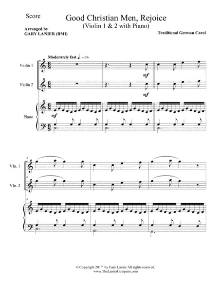 Good Christian Men Rejoice Violin 1 Violin 2 With Piano Score Parts Page 2