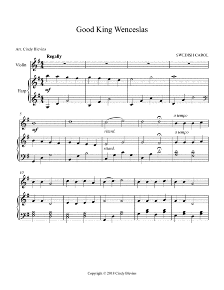 Good King Wenceslas Arranged For Harp And Violin Page 2