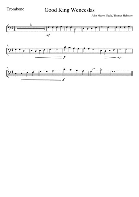 Good King Wenceslas Trombone Bass Clef Solo Page 2