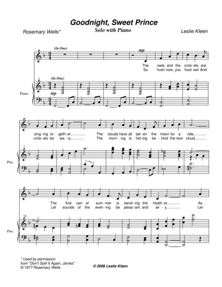 Good Night Sweet Prince For Solo Voice And Piano Page 2