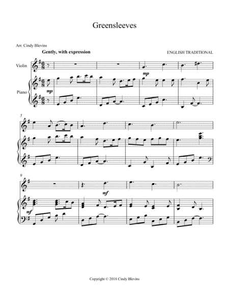 Greensleeves Arranged For Piano And Violin Page 2