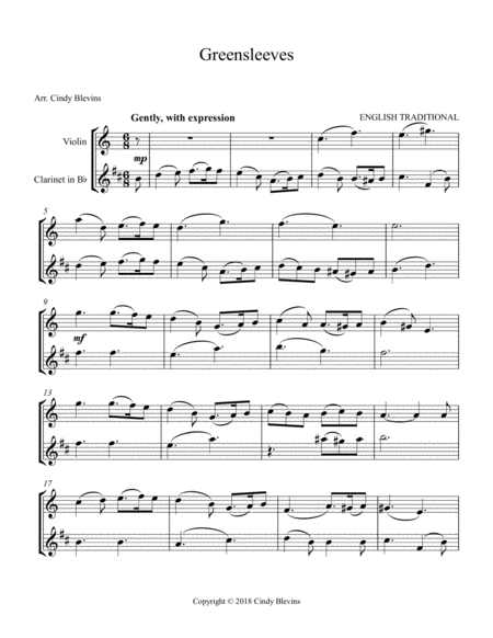 Greensleeves Arranged For Violin And Clarinet Page 2