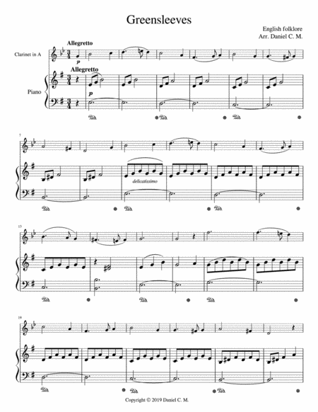 Greensleeves For A Clarinet And Piano Page 2