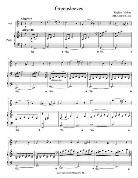 Greensleeves For Flute And Piano Easy Page 2