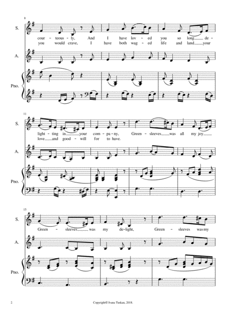 Greensleeves For Sa And Piano E Minor Page 2
