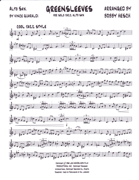 Greensleeves For Solo Jazz Alto Sax Page 2