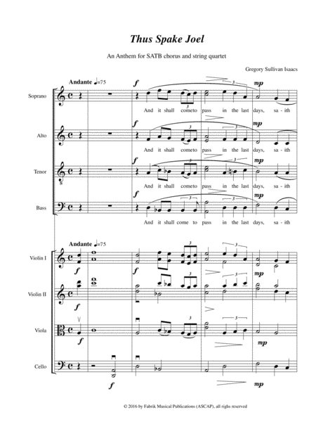 Gregory Sullivan Isaacs Thus Spake Joel For Satb Chorus And String Quartet Full Score And Quartet Parts Page 2