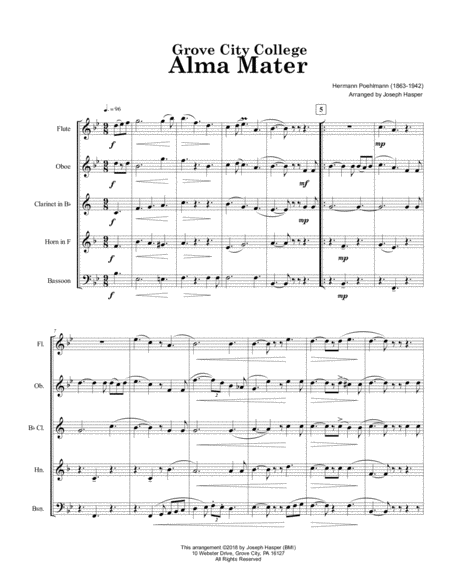 Grove City College Alma Mater Woodwind Quintet Page 2